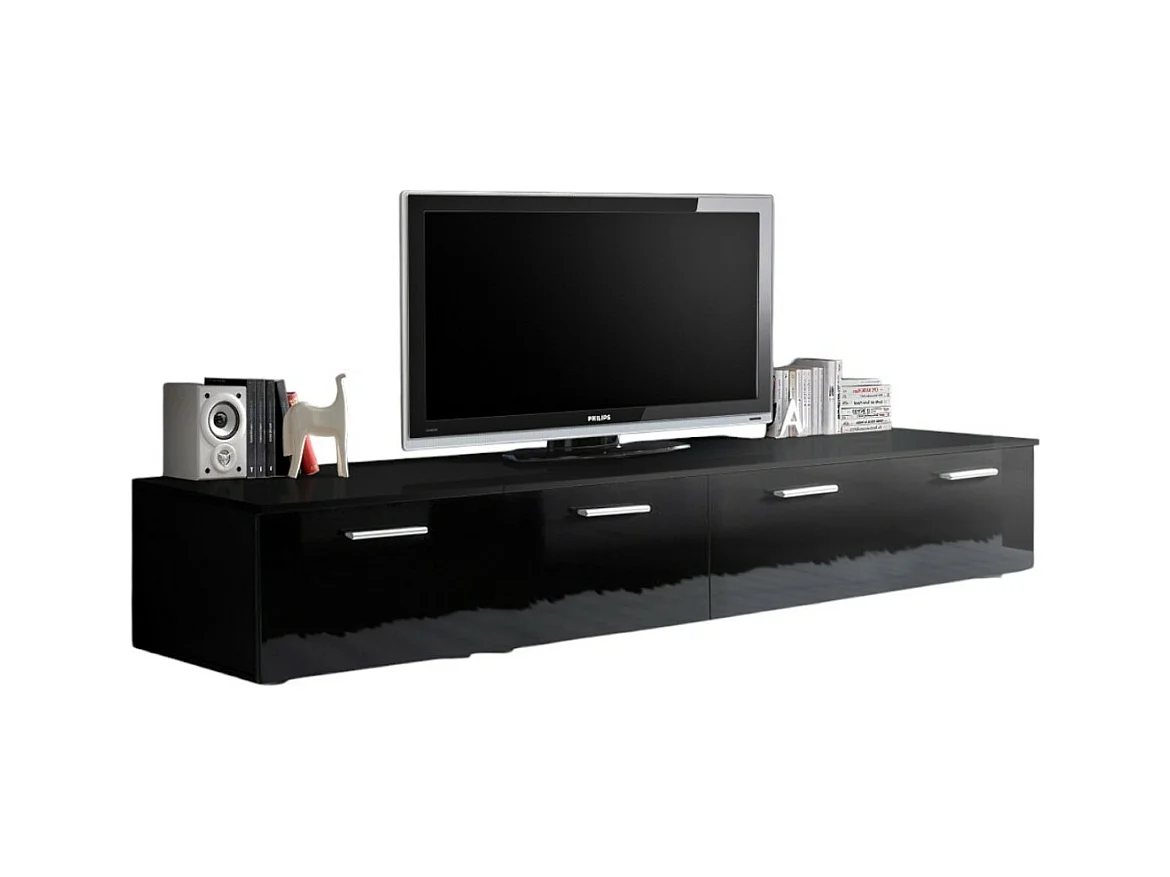 Meuble TV 200cm Collection COMET. Couleur noir. 2 portes abattantes.
