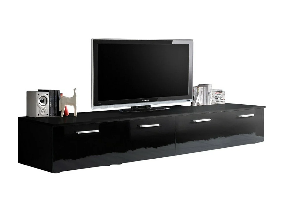 Meuble TV 200cm Collection COMET. Couleur noir. 2 portes abattantes.