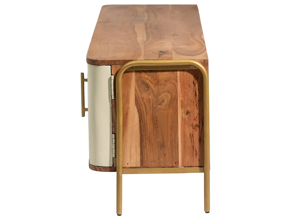 Mueble de TV de madera de acacia y metal Andrès con almacenamiento para vajilla de aperitivos