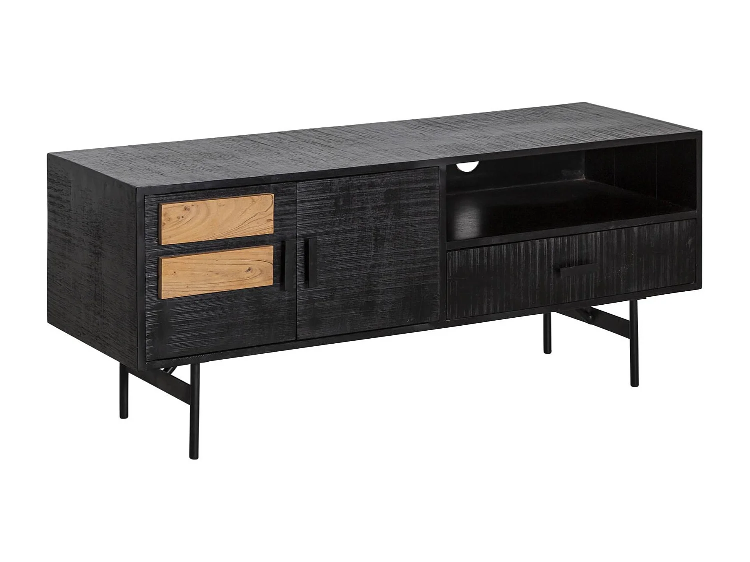 Mueble de TV de madera de acacia Lupin con almacenamiento - Estilo industrial