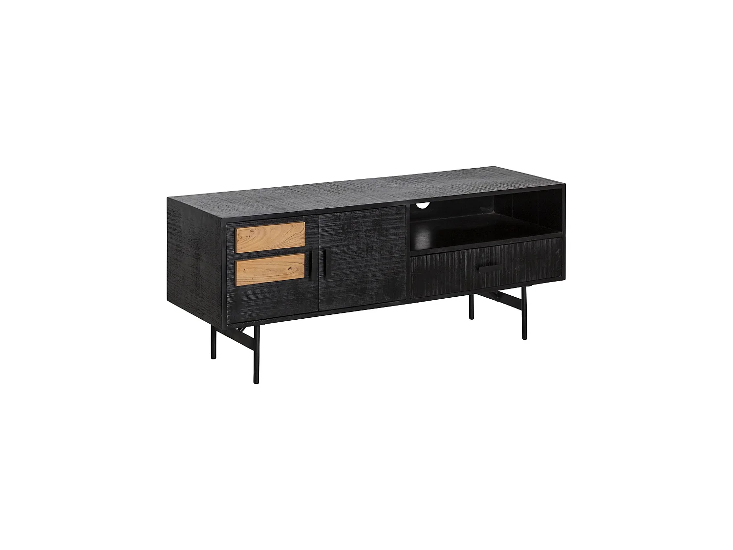 Mueble de TV de madera de acacia Lupin con almacenamiento - Estilo industrial