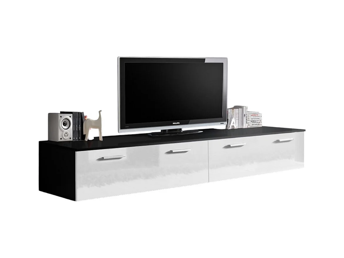 Meuble TV 200cm Collection COMET. Couleur noir et blanc. 2 portes abattantes.