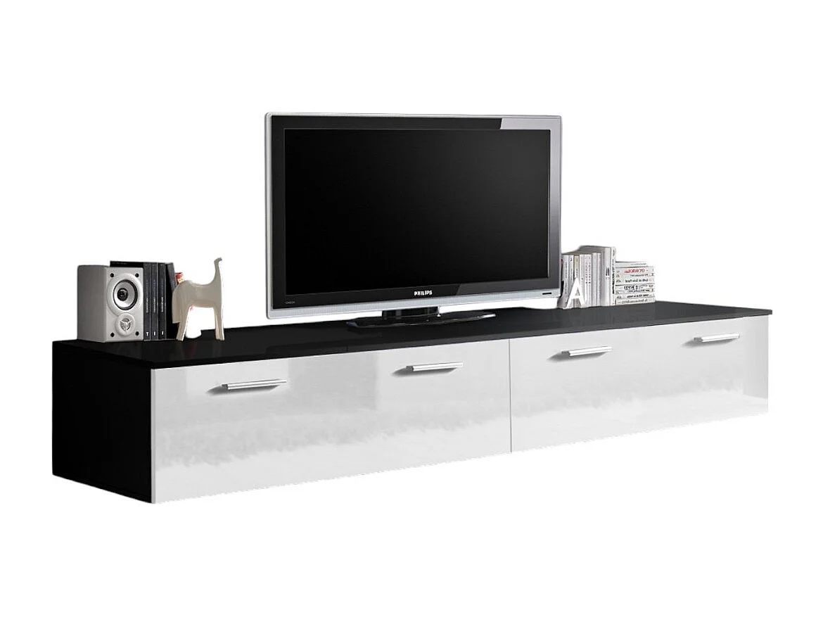 Meuble TV 200cm Collection COMET. Couleur noir et blanc. 2 portes abattantes.