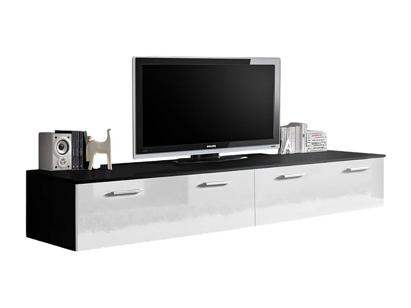 TV-meubel 200cm Collectie COMET. Kleur zwart en wit. 2 klapdeuren.