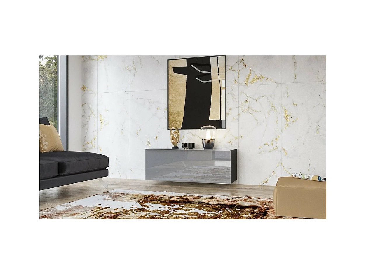 Mobile TV 120cm collezione ZANTE con 1 porta. Colore nero e grigio lucido.