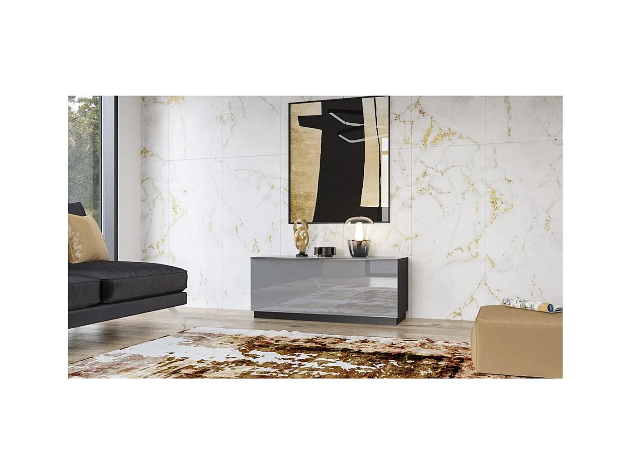 Mobile TV 120cm collezione ZANTE con 1 porta. Colore nero e grigio lucido.