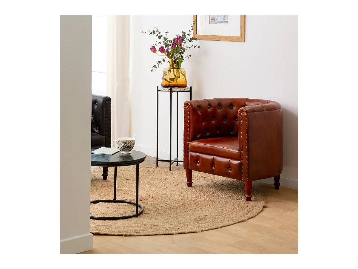 Fauteuil Chesterfield en cuir marron Esteban