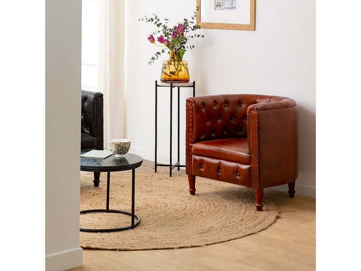 Fauteuil Chesterfield en cuir marron Esteban