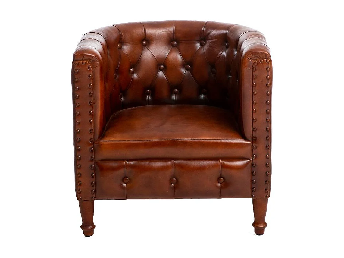 Fauteuil Chesterfield en cuir marron Esteban