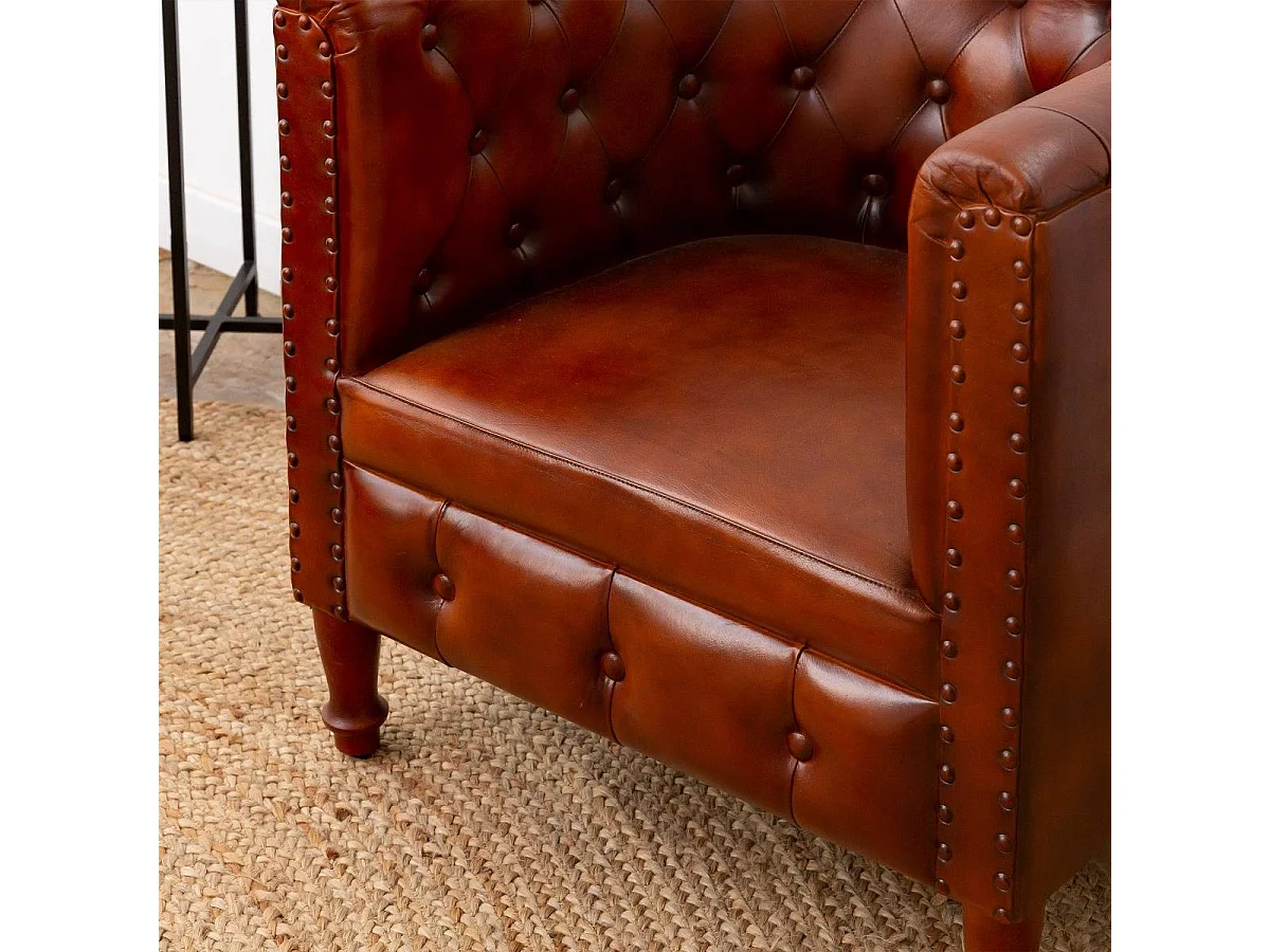 Fauteuil Chesterfield en cuir marron Esteban
