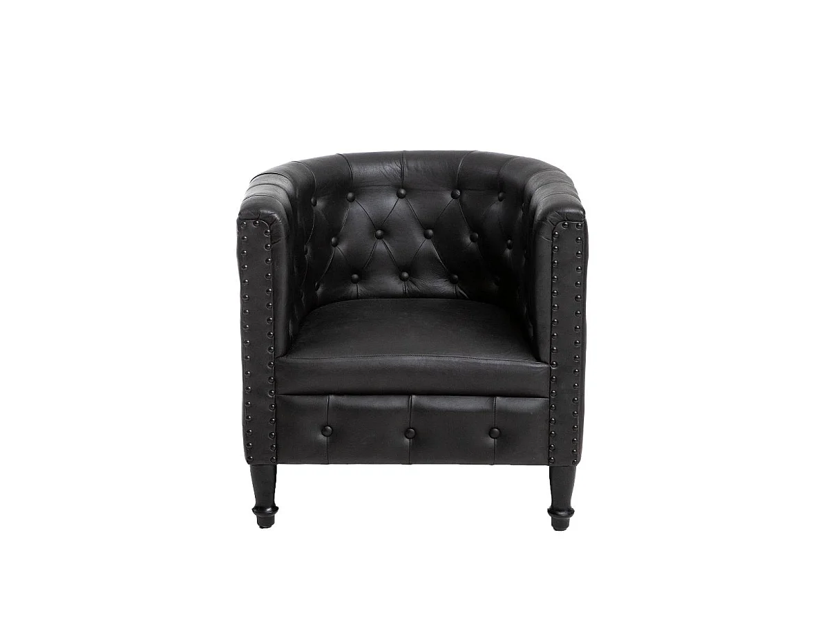 Fauteuil Chesterfield en cuir noir Esteban