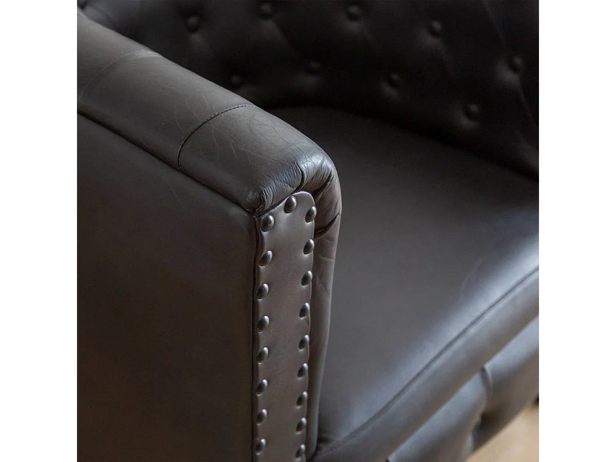 Fauteuil Chesterfield en cuir noir Esteban