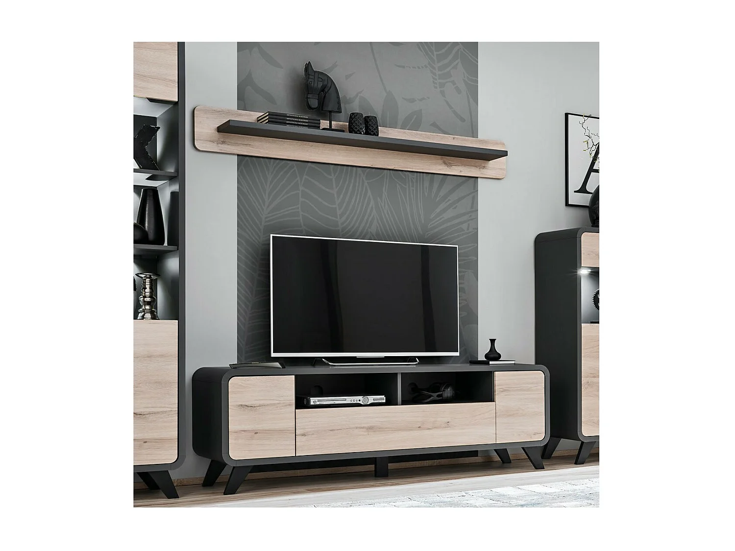 Étagère murale OASIS – 160 cm – Gris anthracite et chêne – Design moderne