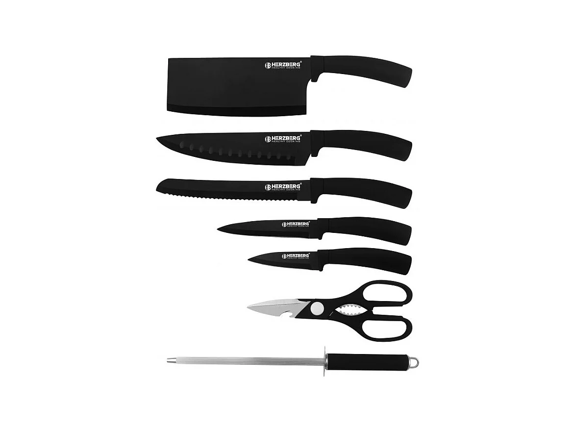 Set aus 8 Edelstahlmessern mit Acrylhalterung-Schwarz Herzberg HG-MSN8BLK