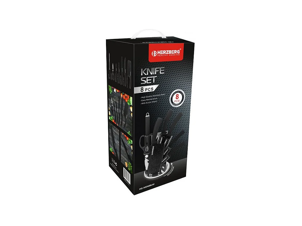 Set aus 8 Edelstahlmessern mit Acrylhalterung-Schwarz Herzberg HG-MSN8BLK