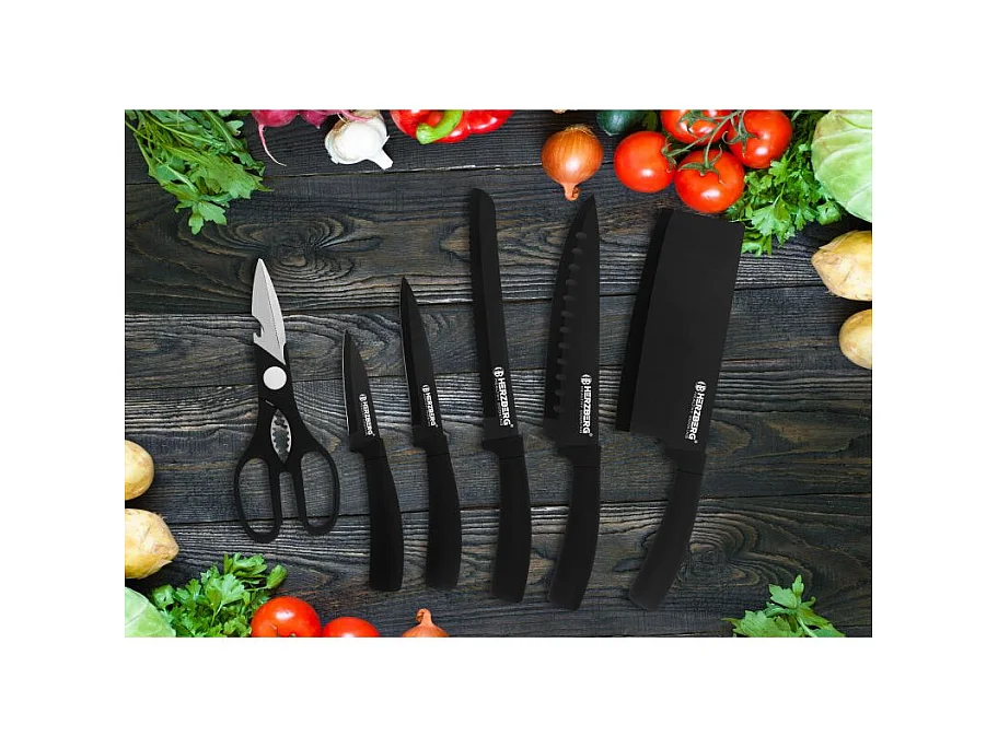 Set aus 8 Edelstahlmessern mit Acrylhalterung-Schwarz Herzberg HG-MSN8BLK