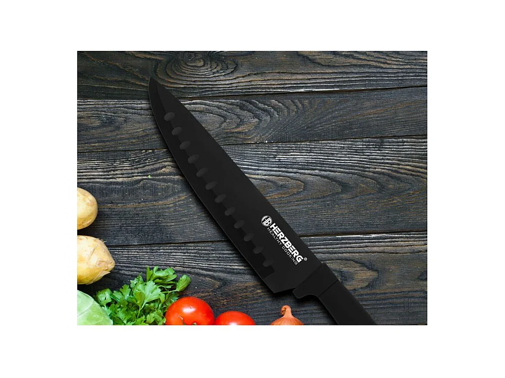 Set aus 8 Edelstahlmessern mit Acrylhalterung-Schwarz Herzberg HG-MSN8BLK