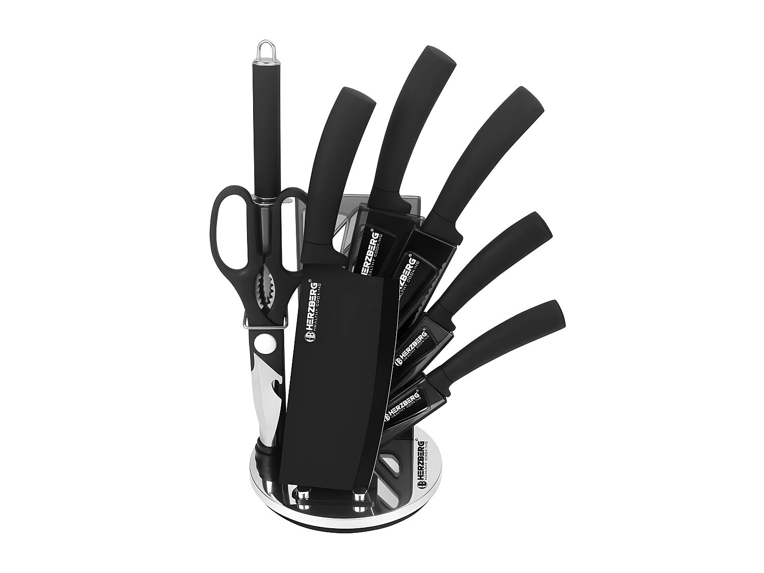 Ensemble de 8 couteaux en acier inoxydable avec support en acrylique-Noir Herzberg HG-MSN8BLK