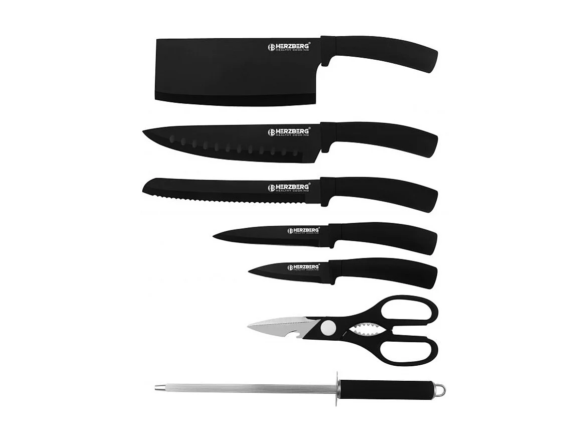 Set aus 8 Edelstahlmessern mit Acrylhalterung-Schwarz Herzberg HG-MSN8BLK