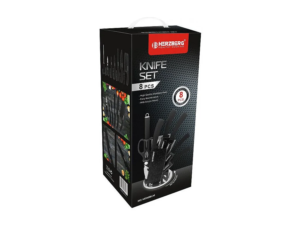Set aus 8 Edelstahlmessern mit Acrylhalterung-Schwarz Herzberg HG-MSN8BLK