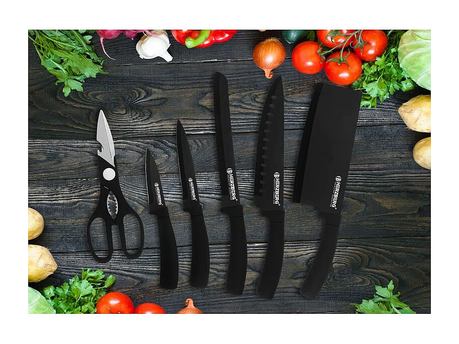 Set aus 8 Edelstahlmessern mit Acrylhalterung-Schwarz Herzberg HG-MSN8BLK