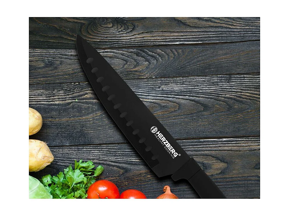 Set aus 8 Edelstahlmessern mit Acrylhalterung-Schwarz Herzberg HG-MSN8BLK