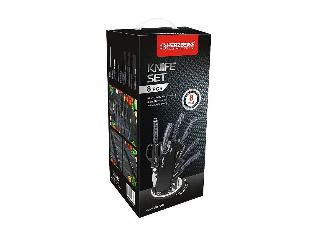 Set aus 8 Edelstahlmessern mit Acrylhalterung - Herzberg HG-MSN8CAR