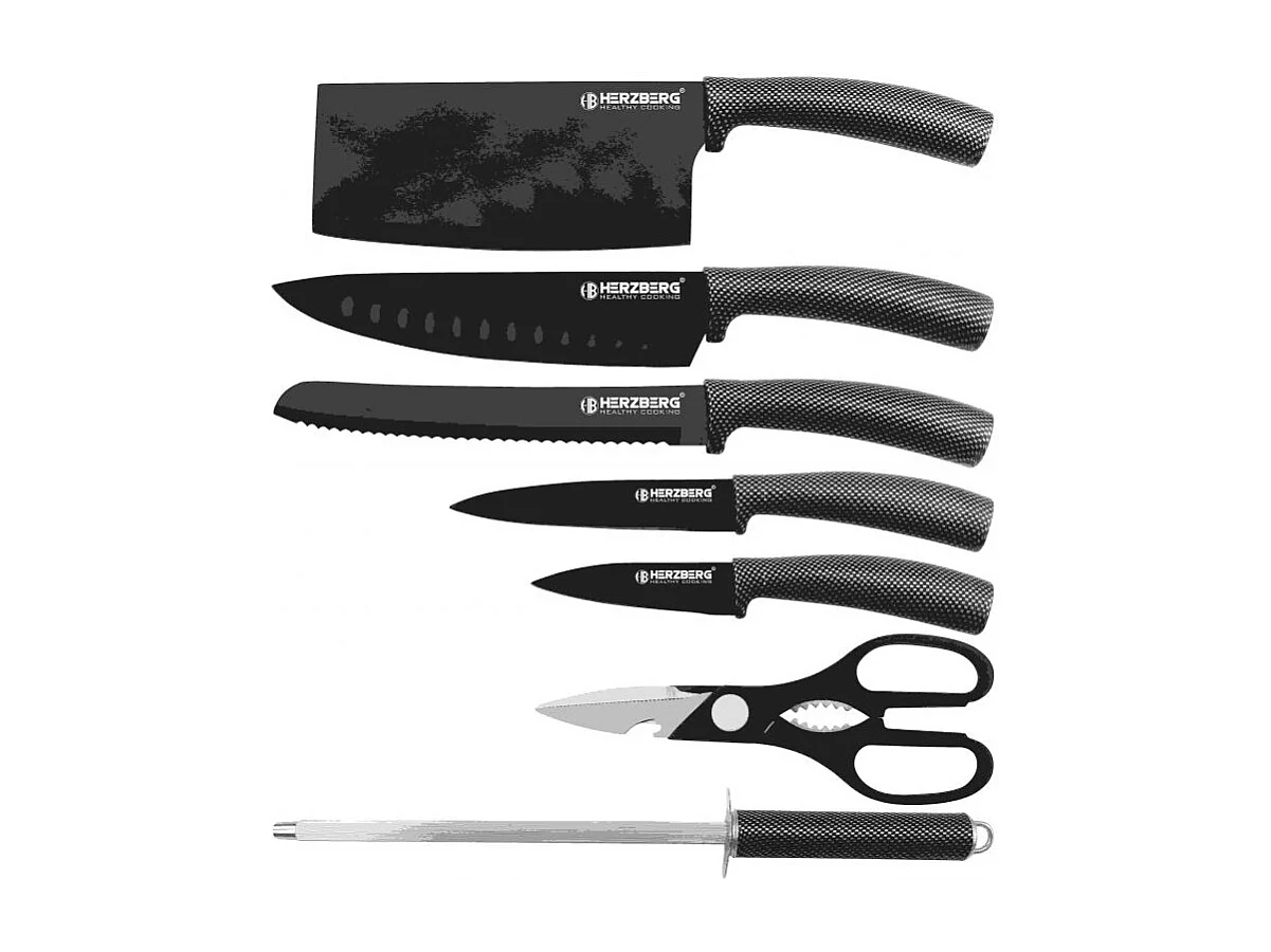 Set aus 8 Edelstahlmessern mit Acrylhalterung - Herzberg HG-MSN8CAR