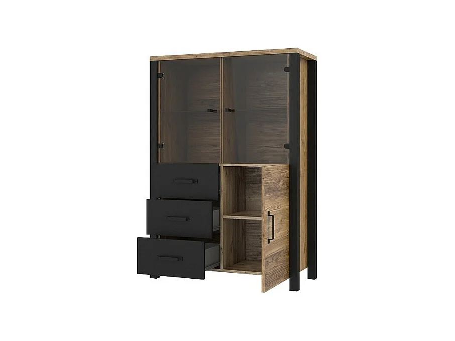 Set van 3 meubels uit de DARWIN-collectie. Kleur sparrenhout en zwart.