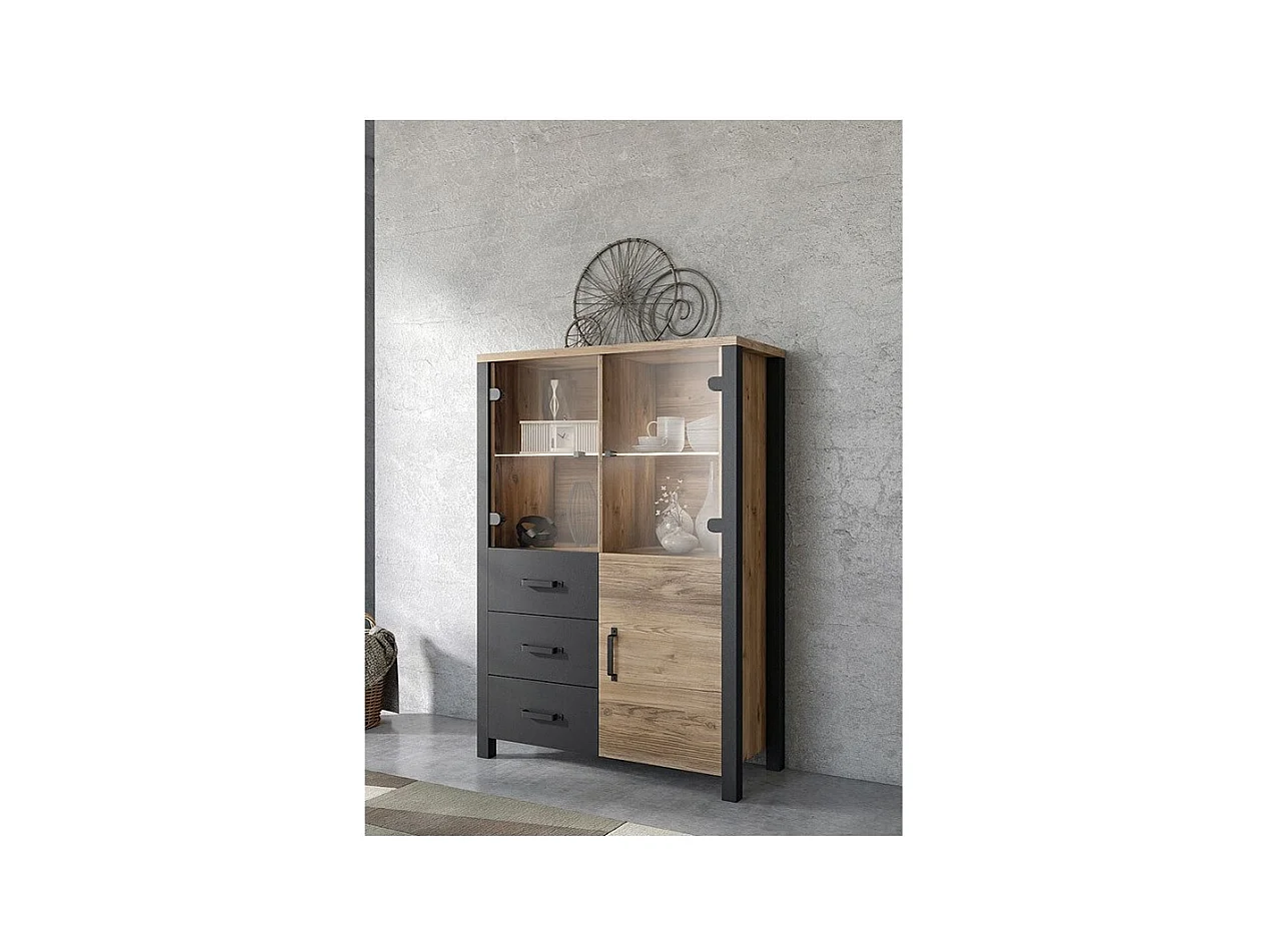 Set van 3 meubels uit de DARWIN-collectie. Kleur sparrenhout en zwart.