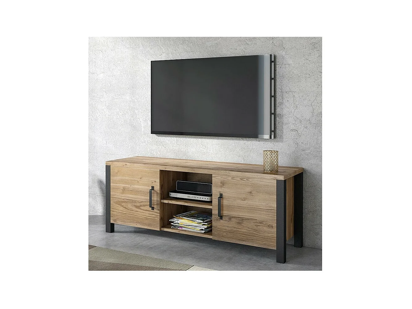 Set van 3 meubels uit de DARWIN-collectie. Kleur sparrenhout en zwart.