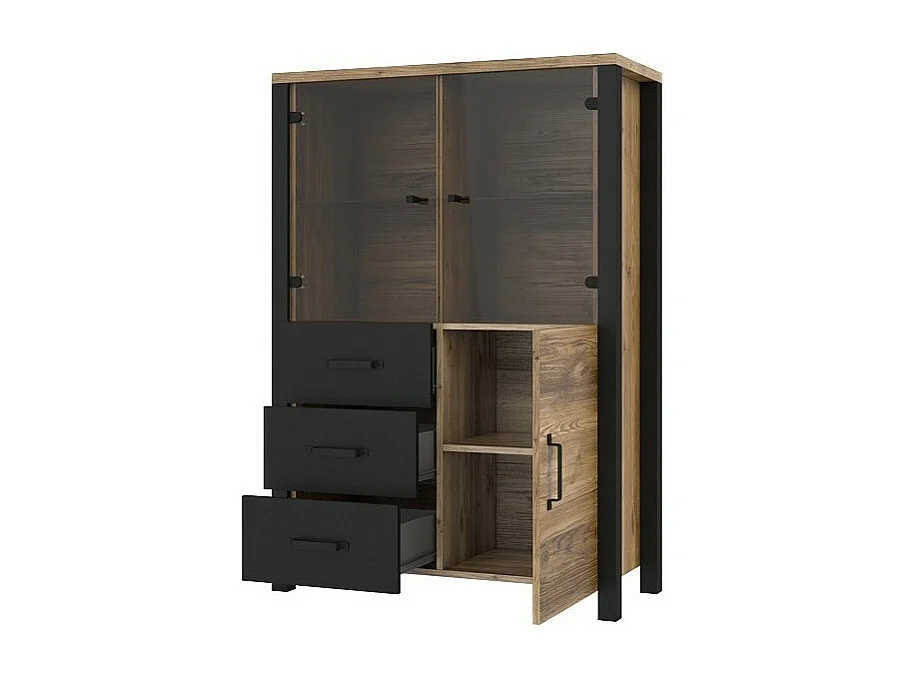 Set van 3 meubels uit de DARWIN-collectie. Kleur sparrenhout en zwart.