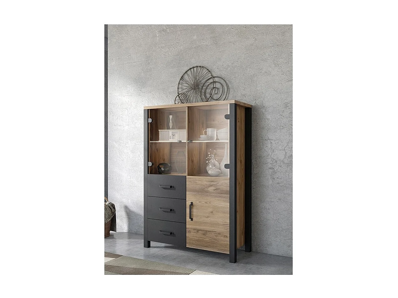 Set van 3 meubels uit de DARWIN-collectie. Kleur sparrenhout en zwart.