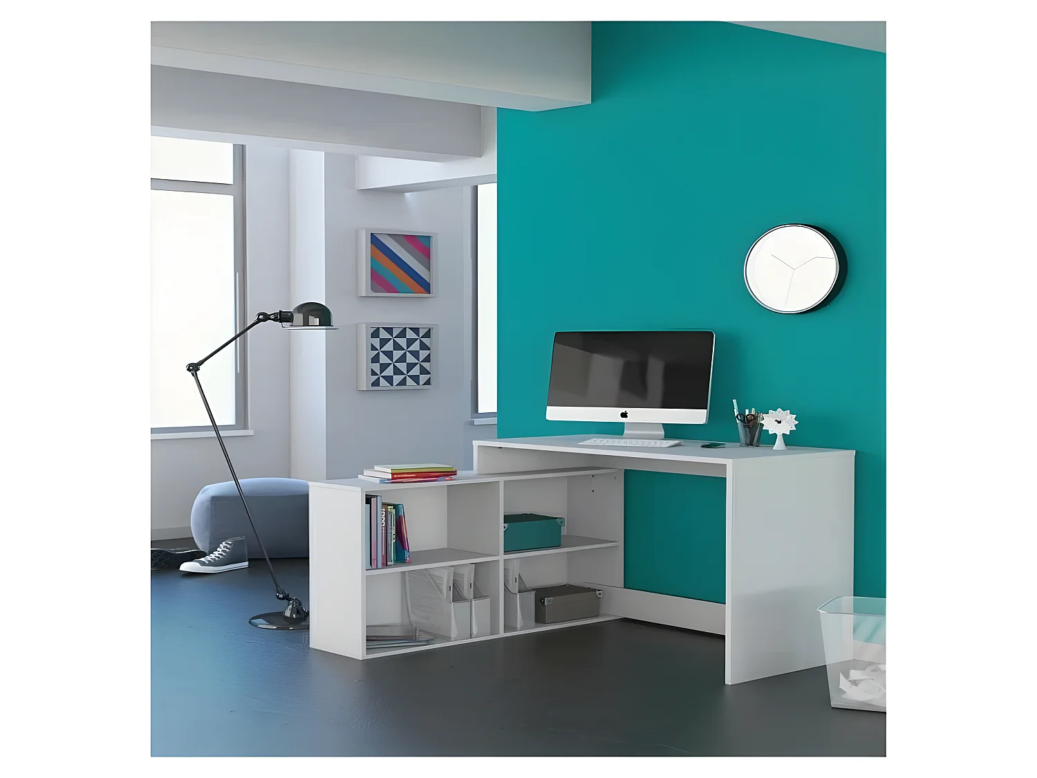 NAGANO Bureau dangle contemporain blanc mat - L 111,9 cm