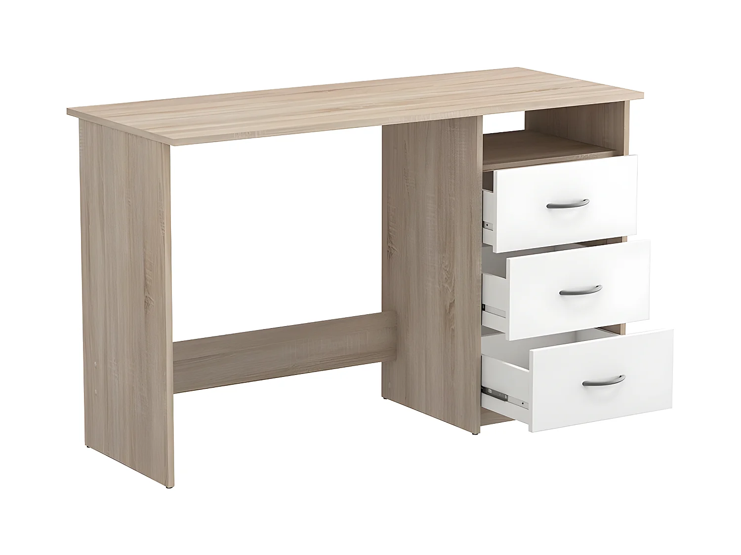 Bureau 3 tiroirs Aristote naturel et blanc