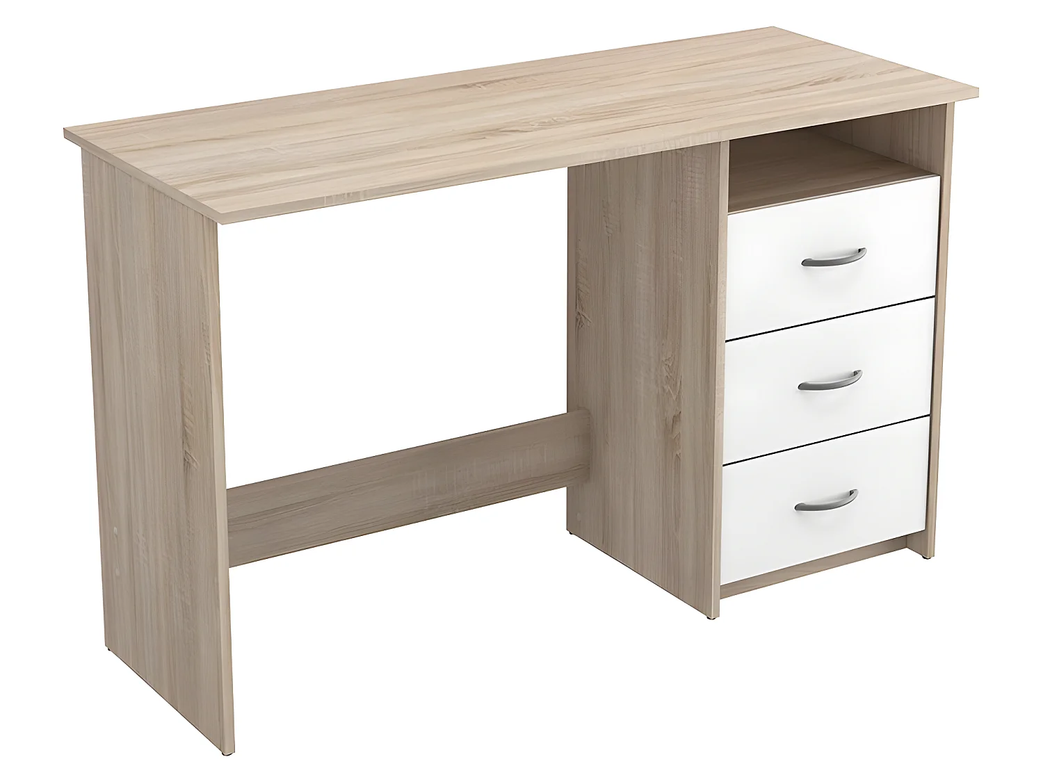 Bureau 3 tiroirs Aristote naturel et blanc