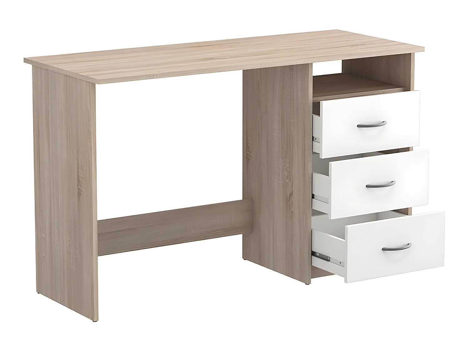 Bureau 3 tiroirs Aristote naturel et blanc