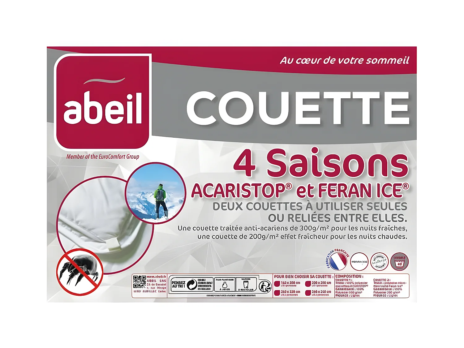 Bettdecke 4 Jahreszeiten ANTI-MILBEN 220x240cm Abeil Feran Ice + Acaristop