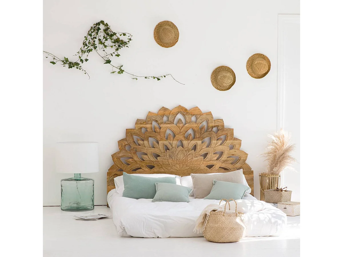 Tête de lit lotus en bois de manguier sculpté 160 cm Valentina