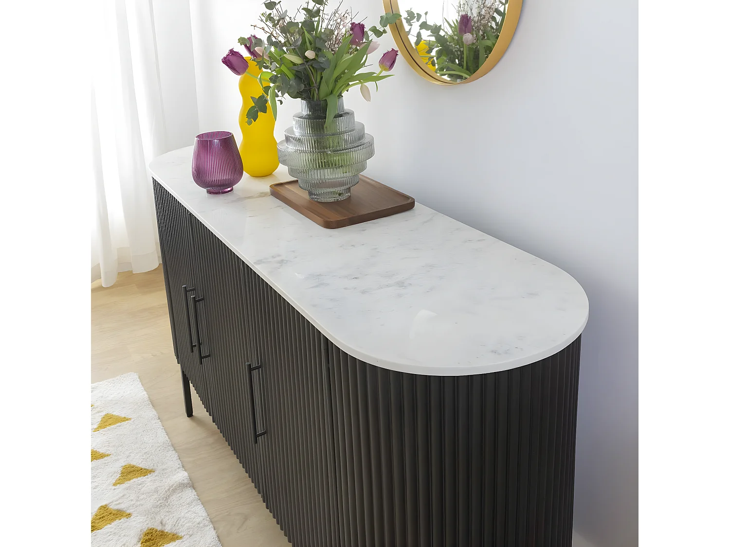 Buffet en métal et marbre blanc Mona