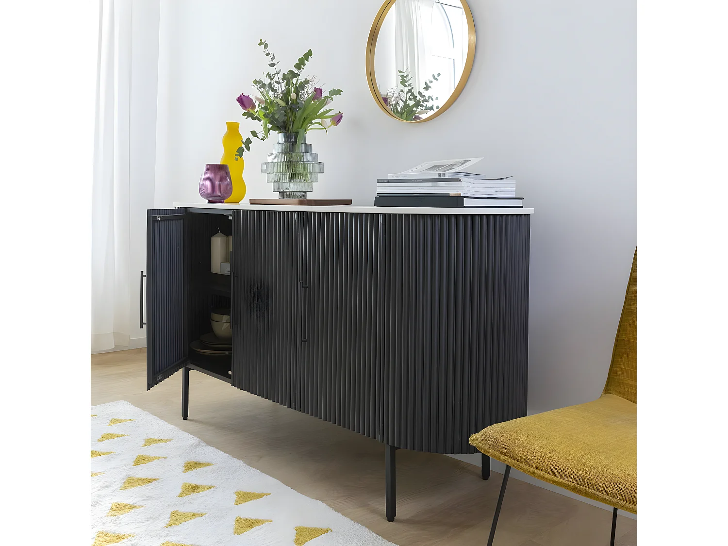 Buffet en métal et marbre blanc Mona