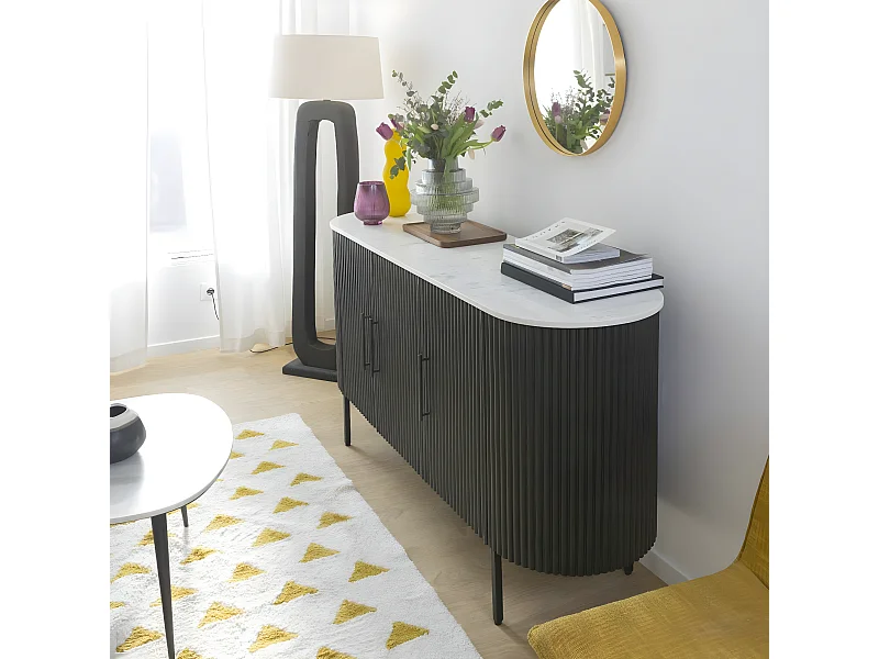 Buffet de metal y mármol blanco Mona - Almacenamiento y decoración de calidad para su hogar