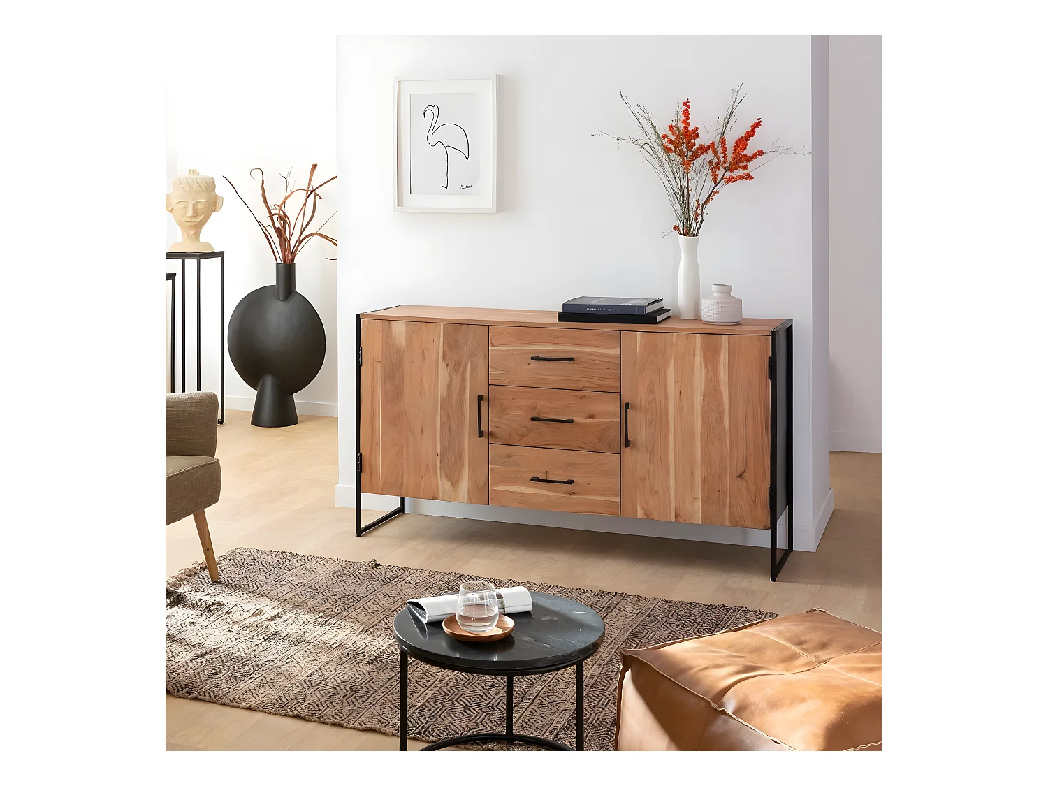 Buffet en bois d'acacia et métal Bosco