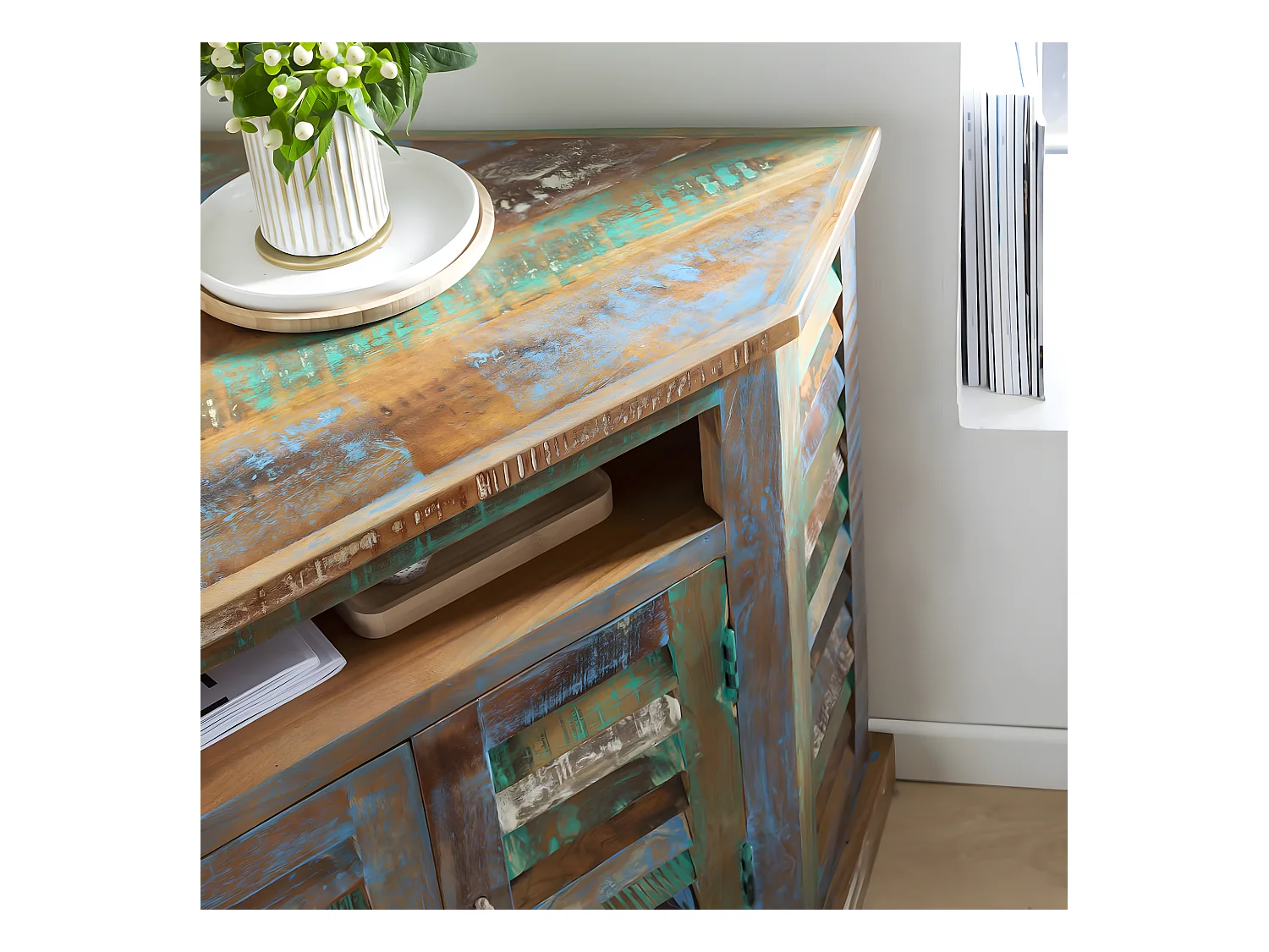 Buffet d'angle en bois coloré Ethnik