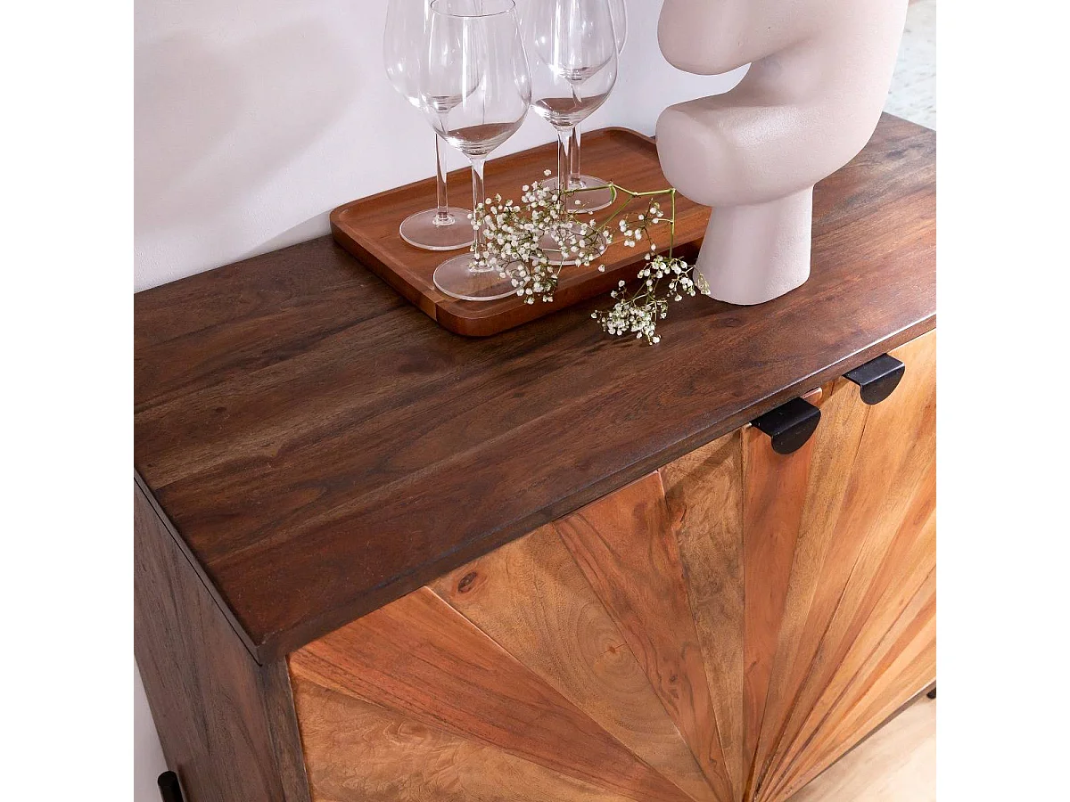 Pequeño buffet rústico de madera de acacia Elvira con apertura abatible