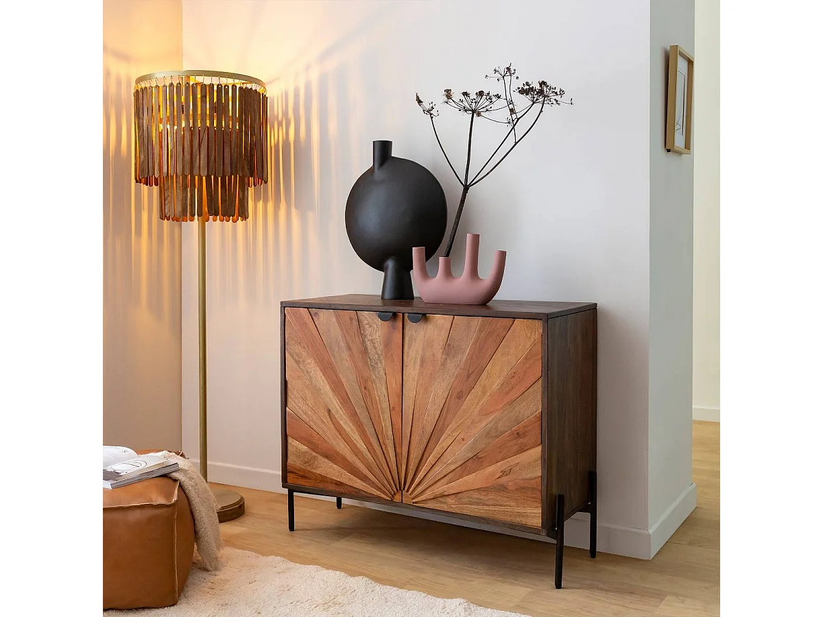 Pequeño buffet rústico de madera de acacia Elvira con apertura abatible