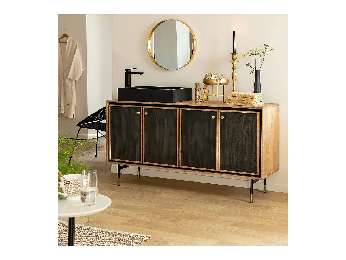 Buffet de madera de mango Léandro - Mueble funcional para hogar y oficina