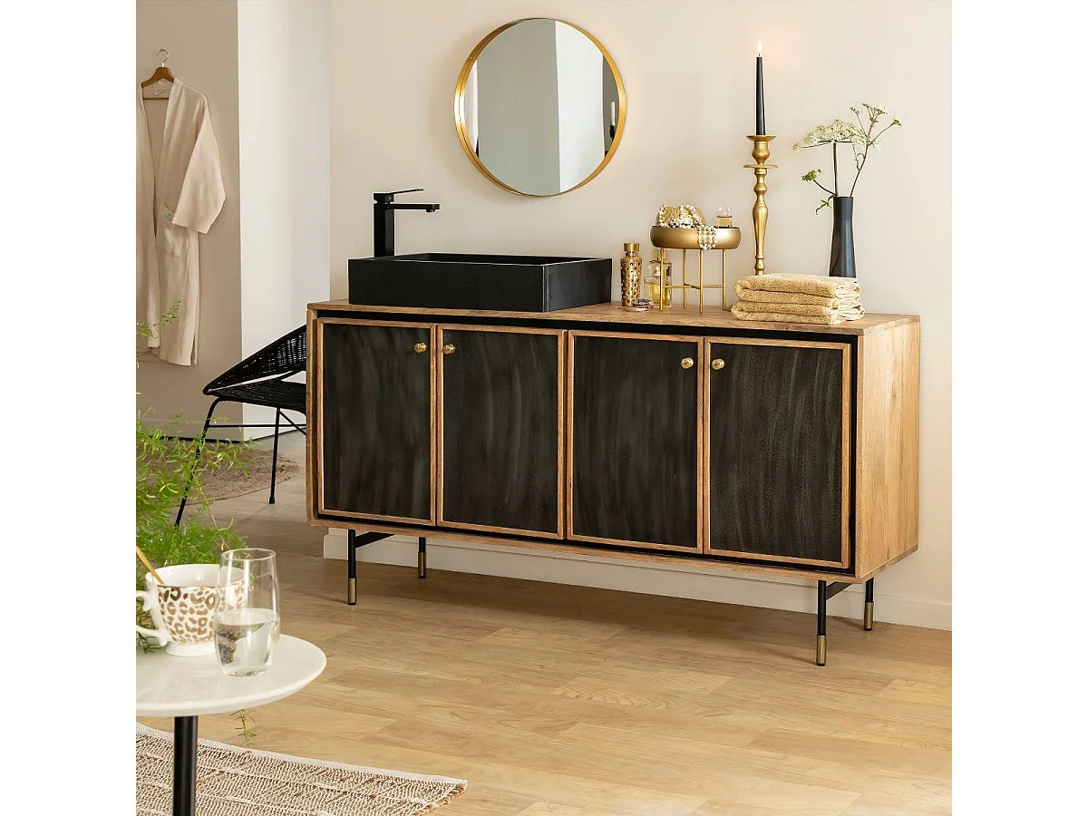 Buffet de madera de mango Léandro - Mueble funcional para hogar y oficina