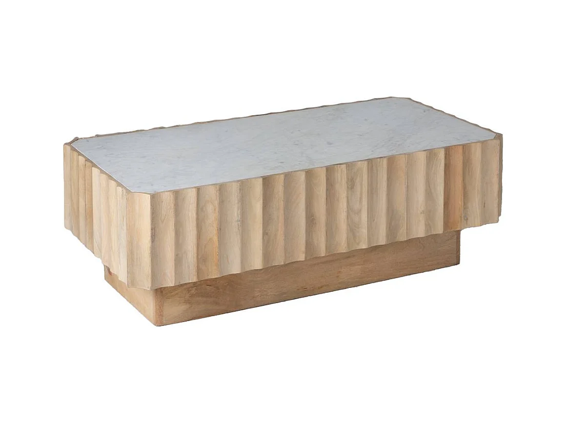 Table basse rectangulaire en bois de manguier et marbre blanc Moana