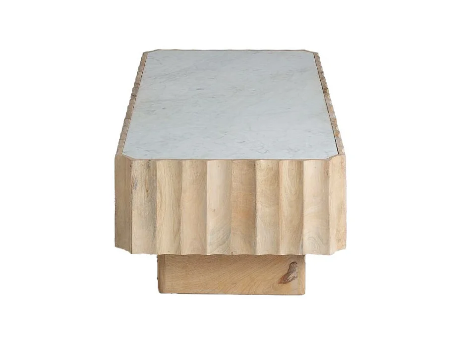 Table basse rectangulaire en bois de manguier et marbre blanc Moana